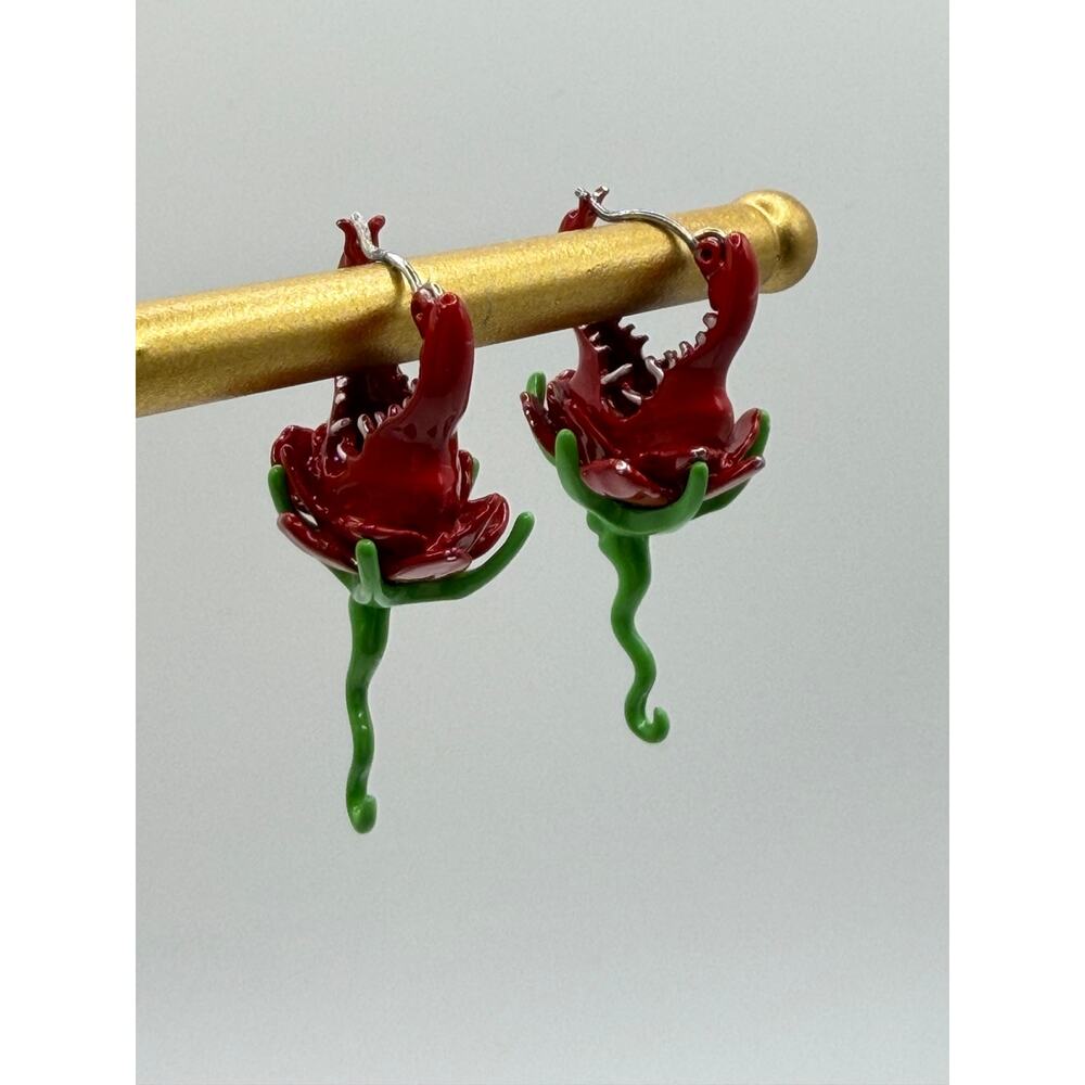 Venus Flytrap Earrings – Red & Green Statement Dangles (Pierced)